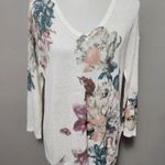J.Jill White Floral Linen Blend Vneck Vented Long Sleeve Sweater Size Small Photo 1