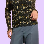 Vintage Petite INC Sheer Embroidered Gold Floral Long Sleeve Black Shirt Size undefined Photo 0