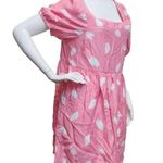 Loft Women’s Medium Square Neck Pink White Puff Sleeve Mini Dress Photo 2