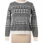 Loft  Sweater Womens Small Black White Geometric Print Crew Neck Long Sleeve Knit Photo 0