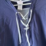Just My Size  Navy Blue Lace-Up Hoodie with Striped Accents Photo 1