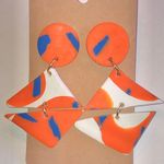 Orange and Blue Geometric Retro Boho Clay Earrings Photo 1