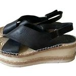 Marc Fisher Gandy Black Platform Wedge Espadrille Leather Sandals SZ 9M Photo 0