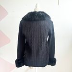 Vintage 70s Black Fur Trim Cardigan Retro Glam Whimsigoth Goth Medium Photo 1