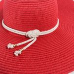 Merona NWT Women's Large Red Coral Floppy Hat with Cream Braided Trim and Gold Beads Photo 7