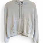 Auden Waffle Knit Full Zip Hoodie Sweatshirt Hoodie Blue Large Cropped Photo 0