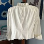 XScape  by Joanna Chen White Faux Wrap Ruffle Blouse w/ Rhinestone Buckle 8 Photo 2