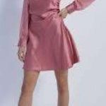 We Wore What  Pink Long Sleeve Asymmetrical Wrap Dress Photo 1