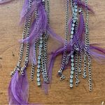 Bebe  Purple Feather Silver Hardware Dangling Bohemian Earrings Photo 4