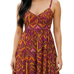 Boston Proper ‎ Ethnic Print Tiered Swing Dress Size 10 BOHO Retro Colorful Photo 0