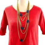 Amrita Singh 18K gold plated multi brass chain necklace, synthetic rubies, NWT Photo 6