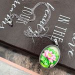 Handmade Pink Lotus Pendant Necklace | Stainless Steel 18” Photo 3