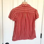 Theory Julina Red and Tan Dot Print Short Sleeve Wrap Front Top- Size S Photo 2