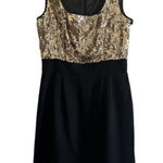 Gianni Bini  Brittany Gold Sequin Top Black Ponte Bottom Cocktail Dress Size 2 Photo 0