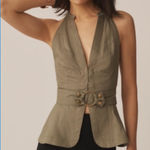 Anthropologie  Belted Halter Top Open Back Moss Green Size XL NEW Photo 0