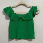 Skies Are Blue  Kelly Green Ruffle Neckline Ribbed Crop Top Size Small Photo 0
