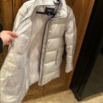 Lands' End Wide Channel Quilted Puffer Coat Small Silver Down Filled Zip Jacket Photo 6