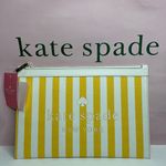 Kate Spade  Women’s Yellow White Stripe Stone Large Zip Clutch Purse NWT Photo 1
