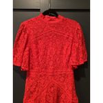 Strut & Bolt  floral Lace Lined Mock Neck Short Sleeve flare Mini Dress Red Large Photo 2