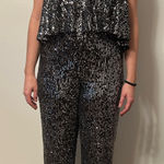 Bebe  Black Sequin Strapless Jumpsuit | NYE Party Glam | Size Medium Photo 0