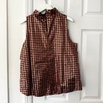 J.Crew NWT Black Copper Ruffle Neck Sleeveless Top Lurex Crinkle Gingham Large Photo 8