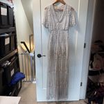 Pink Lily  Maxi Dress Lace Grey Off White‎ Boho Sheer Short Sleeve Deep V-Neck S Photo 4