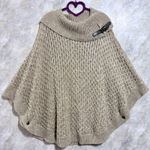 Neutral Beige Y2K Womens Poncho Ruana Weave Knit Minimalist Preppy One Size NEW Brown Photo 0