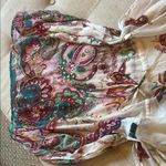 Rhona Sutton Creme Floral Beaded Sequenced Printed Swim Cover Up Tie Waist Red Photo 2