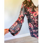 White House | Black Market Black Long-Sleeve Floral Choker Shift Dress Photo 7