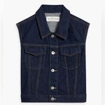 SLVRLAKE Trucker Cropped Denim Vest Women’s Dark Blue Cotton Size Large Photo 3