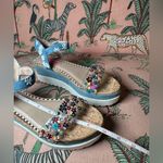 Betsey Johnson Betsy Johnson Faegan Denim PVC Floral Platform Chunky Daisy Wedge Sandals 8M Photo 6