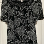 JM Collection  Embellished Square Neckline‎ Floral Black White Blouse Size 18 Photo 0