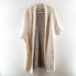 Elan Colorblock Short Sleeve Open Knit Sweater Cardigan Beige Gray One Size Photo 3