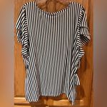 Bobeau  Vertical Stripe Flutter Sleeve Side Tie Top Black and Ivory‎ Size 3X Photo 10