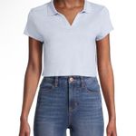 Derek Heart Cropped Polo Shirt Size Small Juniors Baby Blue Cotton Womens New Photo 4