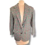 Vintage Wool Houndstooth Plaid Blazer Brown Suede Elbow Patch Oversized Small Tan Photo 2