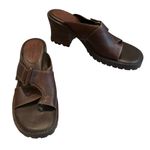 Hokus Pokus Vintage Y2K Leather Chunky Heel Lug sole Slide Sandal Wrap Toe,Sz 10 Brown Photo 2
