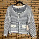 Nanette Lepore ‎ Blue And Cream Pre Washed Yard Button Front Cardigan Size Large Photo 0