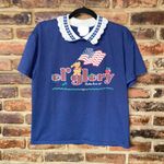 Pegi Vintage Ol' Glory USA Collared Lace Short Sleeve Sweatshirt Top Size Medium Blue Photo 0