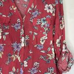 a.n.a  Coral‎ Floral Size PXXL Button Down Shirt Top Long Roll Tab Sleeve Pockets Photo 2