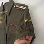 Voice Stretch Military Womens Top Sz Large Olive Patches Babydoll Y2K Gorp Green Photo 4