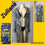 Zuliana Aloha Tropical Print Long Ruffle Sleeve Mesh Cover Up. Made in USA/ New Blue Size undefined Photo 1