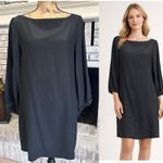 Elizabeth and James  Black Silk Long Sleeve Boat Neck Shift Dress Size M chiffon Photo 1