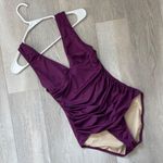 J.Crew Ruched Swimsuit v-neck one piece womens Purple (small) slimming classic Photo 4