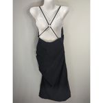 ZARA  Black Ruched Side Midi Dress Strapy High Slit Women's Large Party Cocktail Photo 6