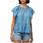 joe's jeans  the Adelyn Chambray Flutter Sleeve Top Womens Size‎ S Blue Lyocell Photo 0