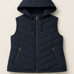 Ralph Lauren Lauren  Navy Quilted Puffer Vest Hooded Zip Front RLL Logo Size Med. Photo 0