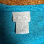 Chico's 3 Top Womens XL Blue Linen Flutter Short Sleeve Fringe Solid Pullover Photo 6