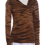 Max Mara  Wool Tiger Stripe Animal Print Top Womens Small Brown Photo 0