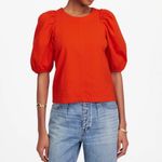 Madewell  Puff Sleeve Cotton Crewneck Tee Shirt Bright Flame Women’s Size XXS NWT Photo 1